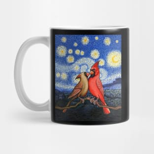 Red Cardinal bird Van Gogh starry night cute cardinals couple Mug